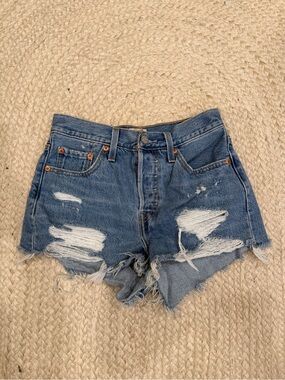 Levi's Distressed Ripped Jean Shorts - Blue